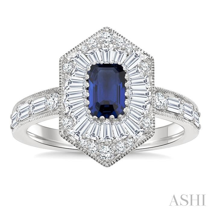 ASHI Emerald Shape Art Deco Gemstone & Diamond Fashion Ring 41881PPFGSPWG