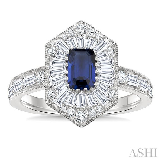 ASHI Emerald Shape Art Deco Gemstone & Diamond Fashion Ring 41881PPFGSPWG