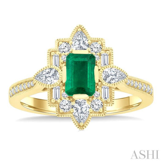 ASHI Emerald Shape Art Deco Gemstone & Diamond Fashion Ring 41893PPFGEMYG