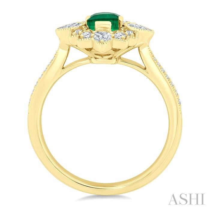 ASHI Emerald Shape Art Deco Gemstone & Diamond Fashion Ring 41893PPFGEMYG