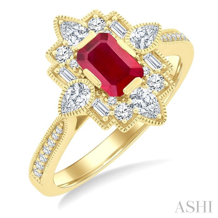 ASHI Emerald Shape Art Deco Gemstone & Diamond Fashion Ring 41893PPFGRBYG