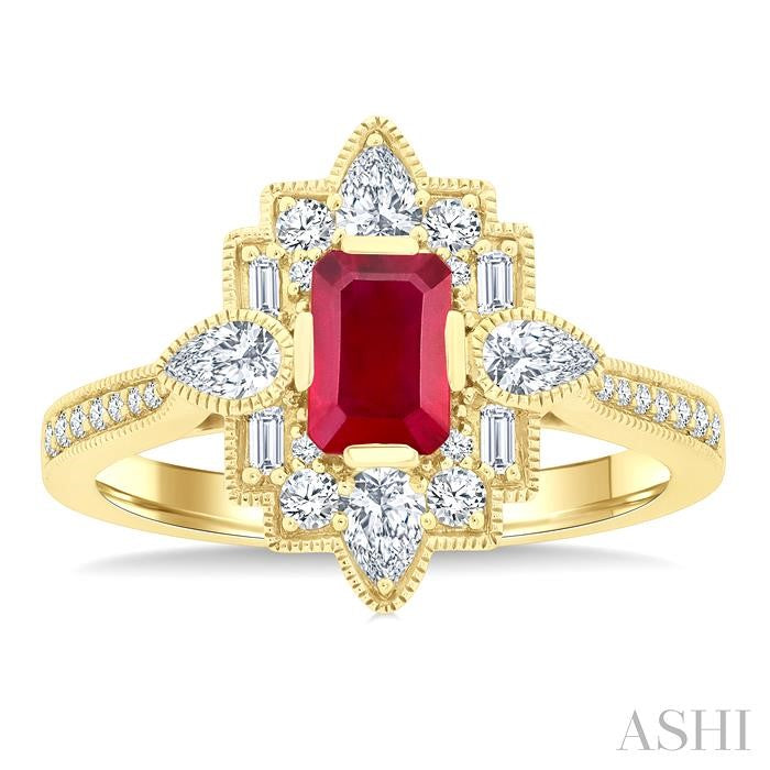 ASHI Emerald Shape Art Deco Gemstone & Diamond Fashion Ring 41893PPFGRBYG