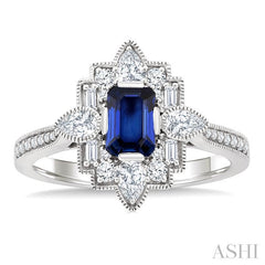 ASHI Emerald Shape Art Deco Gemstone & Diamond Fashion Ring 41893PPFGSPWG