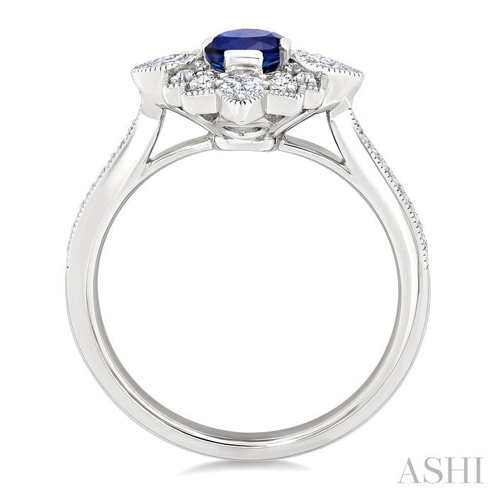 ASHI Emerald Shape Art Deco Gemstone & Diamond Fashion Ring 41893PPFGSPWG