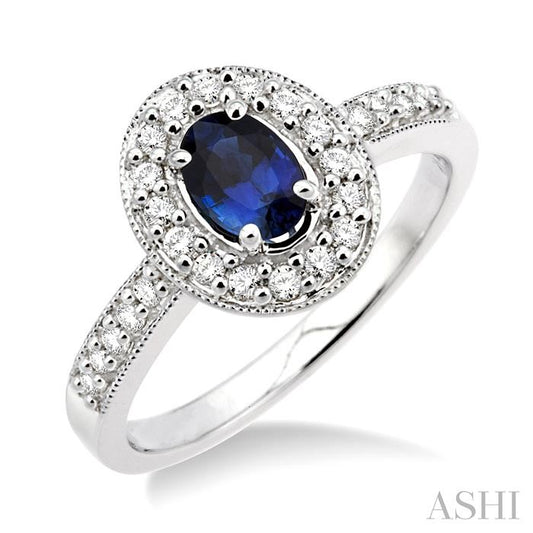 ASHI Oval Shape Gemstone & Halo Diamond Ring 42496PPFNSPW