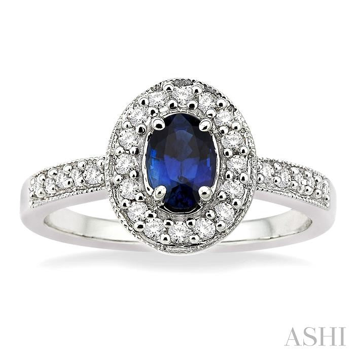 ASHI Oval Shape Gemstone & Halo Diamond Ring 42496PPFNSPW