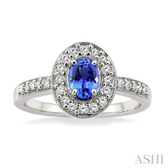 ASHI Oval Shape Gemstone & Halo Diamond Ring 42496PPFNTZW