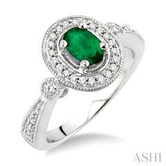 ASHI Oval Shape Gemstone & Halo Diamond Ring 42517PPFNEMWG