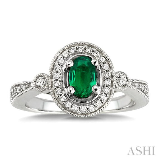 ASHI Oval Shape Gemstone & Halo Diamond Ring 42517PPFNEMWG