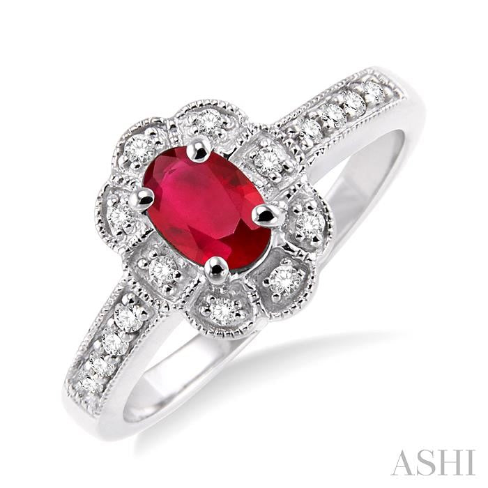 ASHI Oval Shape Gemstone & Halo Diamond Ring 42538PPFSRBWG