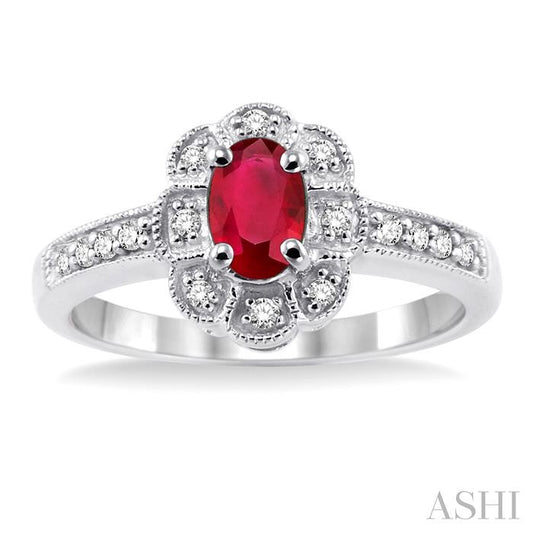 ASHI Oval Shape Gemstone & Halo Diamond Ring 42538PPFSRBWG
