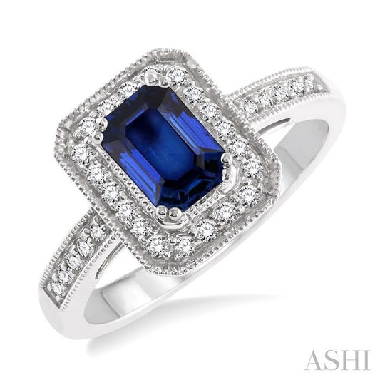 ASHI Emerald Shape Gemstone & Halo Diamond Ring 42576PPFNSPWG