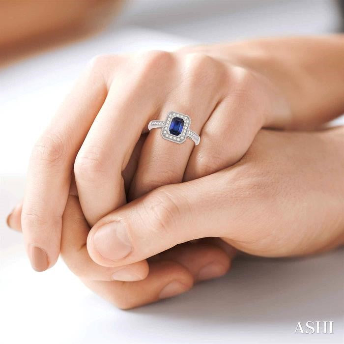 ASHI Emerald Shape Gemstone & Halo Diamond Ring 42576PPFNSPWG