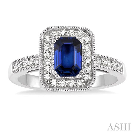 ASHI Emerald Shape Gemstone & Halo Diamond Ring 42576PPFNSPWG