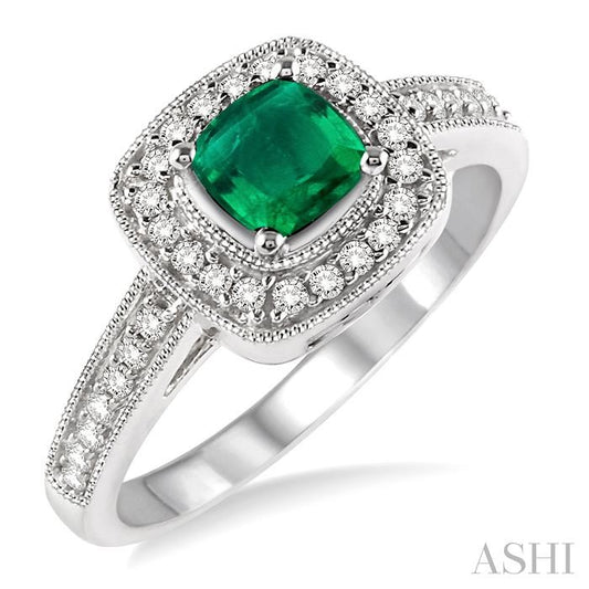 ASHI Cushion Shape Gemstone & Halo Diamond Ring 42586PPFNEMWG