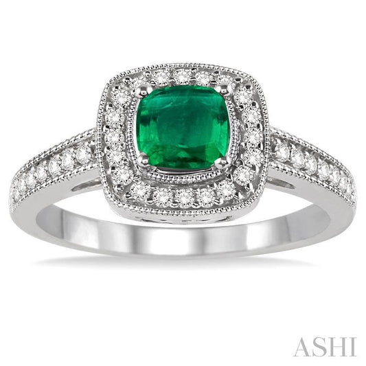 ASHI Cushion Shape Gemstone & Halo Diamond Ring 42586PPFNEMWG