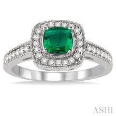 ASHI Cushion Shape Gemstone & Halo Diamond Ring 42586PPFNEMWG