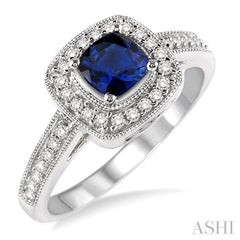 ASHI Cushion Shape Gemstone & Halo Diamond Ring 42586PPFNSPWG