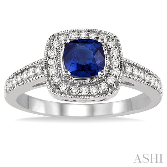 ASHI Cushion Shape Gemstone & Halo Diamond Ring 42586PPFNSPWG