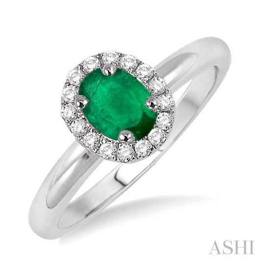 ASHI Oval Shape Gemstone & Halo Diamond Ring 42598PPFHEMWG