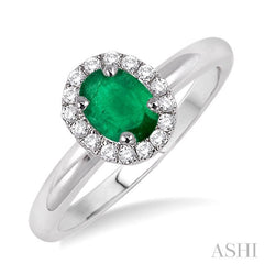 ASHI Oval Shape Gemstone & Halo Diamond Ring 42598PPFHEMWG