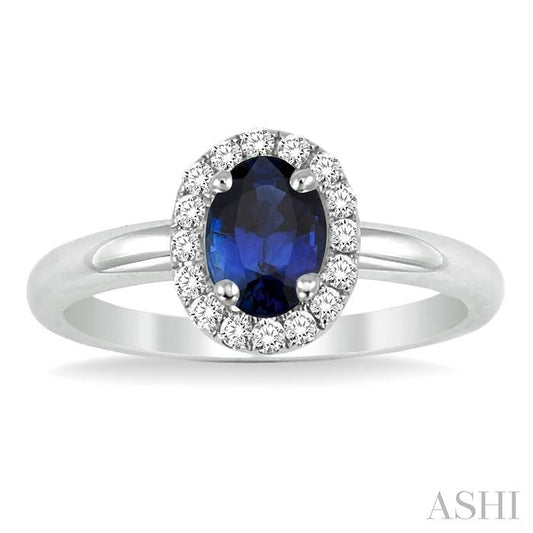ASHI Oval Shape Gemstone & Halo Diamond Ring 42598PPFHSPWG