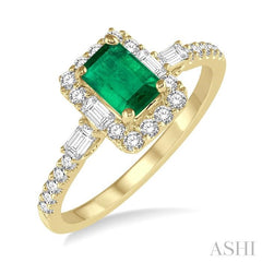 ASHI Emerald Shape Gemstone & Halo Diamond Ring 42613PPFGEMYG
