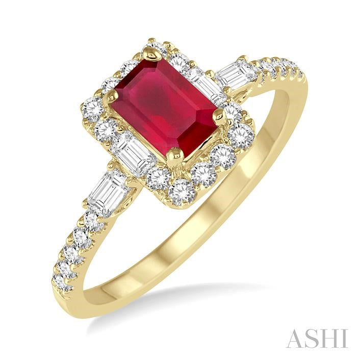 ASHI Emerald Shape Gemstone & Halo Diamond Ring 42613PPFGRBYG