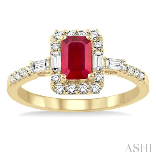 ASHI Emerald Shape Gemstone & Halo Diamond Ring 42613PPFGRBYG