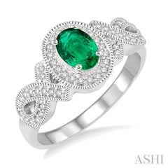 ASHI Oval Shape Gemstone & Halo Diamond Ring 42636PPTSEMWG
