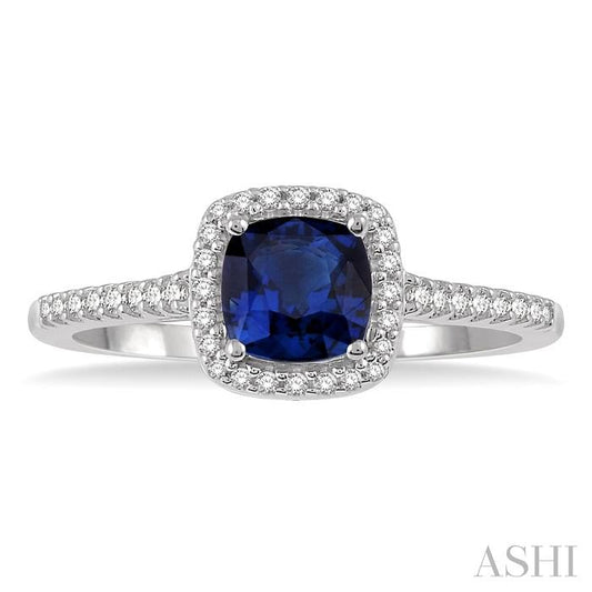ASHI Cushion Shape Gemstone & Halo Diamond Ring 42667PPTSSPWG