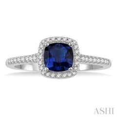 ASHI Cushion Shape Gemstone & Halo Diamond Ring 42667PPTSSPWG