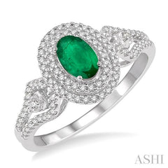 ASHI Oval Shape Gemstone & Halo Diamond Ring 42675PPFHEMWG