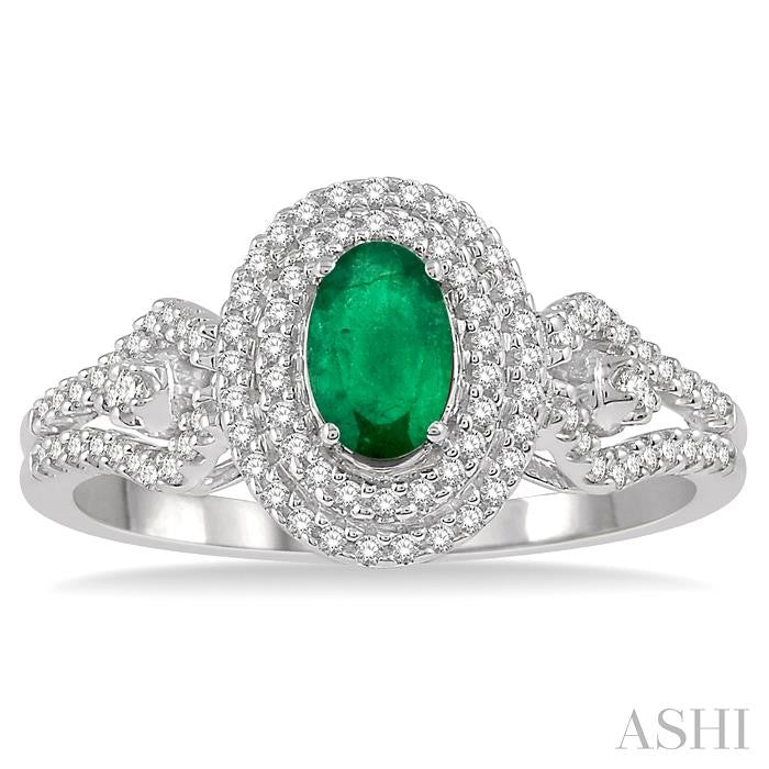 ASHI Oval Shape Gemstone & Halo Diamond Ring 42675PPFHEMWG