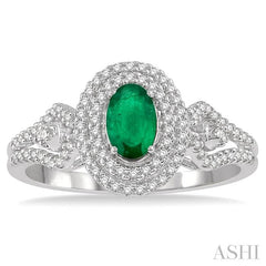 ASHI Oval Shape Gemstone & Halo Diamond Ring 42675PPFHEMWG