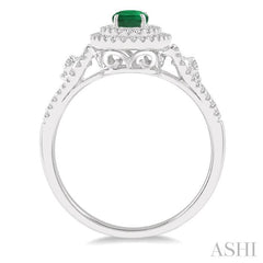 ASHI Oval Shape Gemstone & Halo Diamond Ring 42675PPFHEMWG