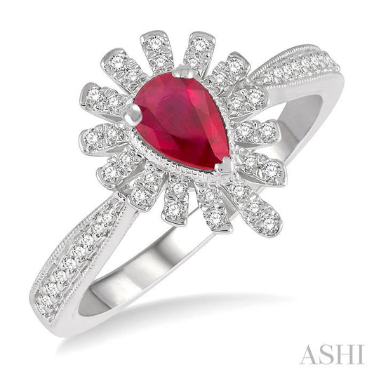ASHI Pear Shape Gemstone & Diamond Ring 42747PPTSRBWG
