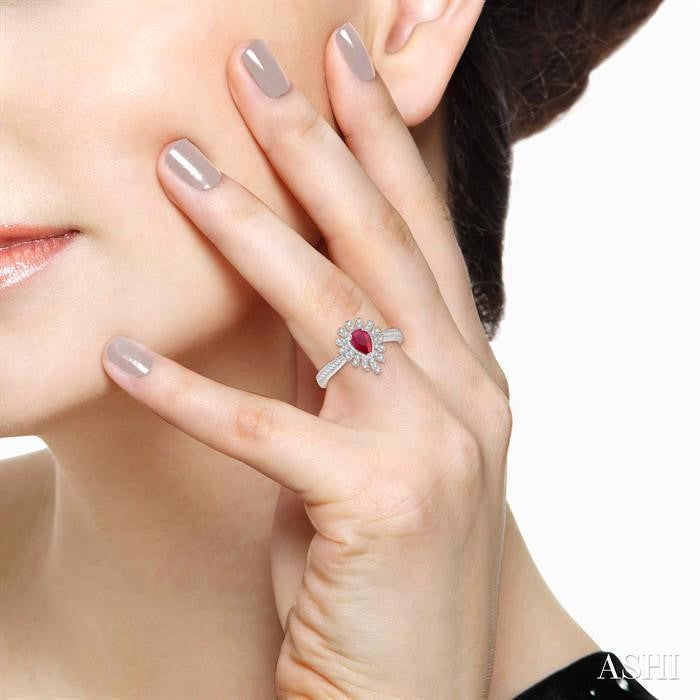 ASHI Pear Shape Gemstone & Diamond Ring 42747PPTSRBWG