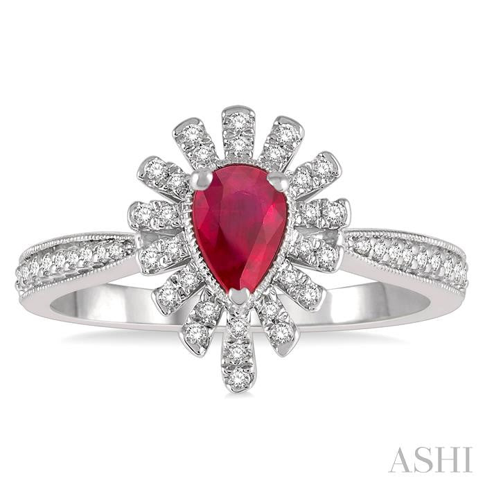 ASHI Pear Shape Gemstone & Diamond Ring 42747PPTSRBWG