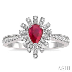 ASHI Pear Shape Gemstone & Diamond Ring 42747PPTSRBWG