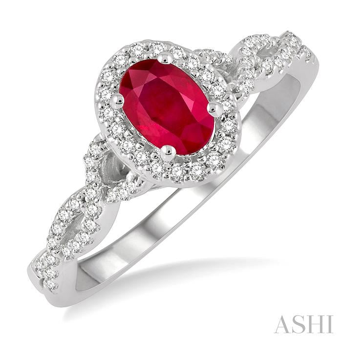 ASHI Oval Shape Gemstone & Halo Diamond Ring 42787PPTSRBWG