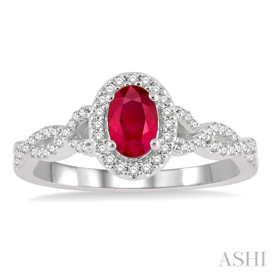 ASHI Oval Shape Gemstone & Halo Diamond Ring 42787PPTSRBWG