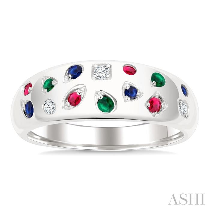 ASHI Mixed Shape Gemstone & Diamond Mosaic Fashion Wide Band 42829PPFGRNBWG