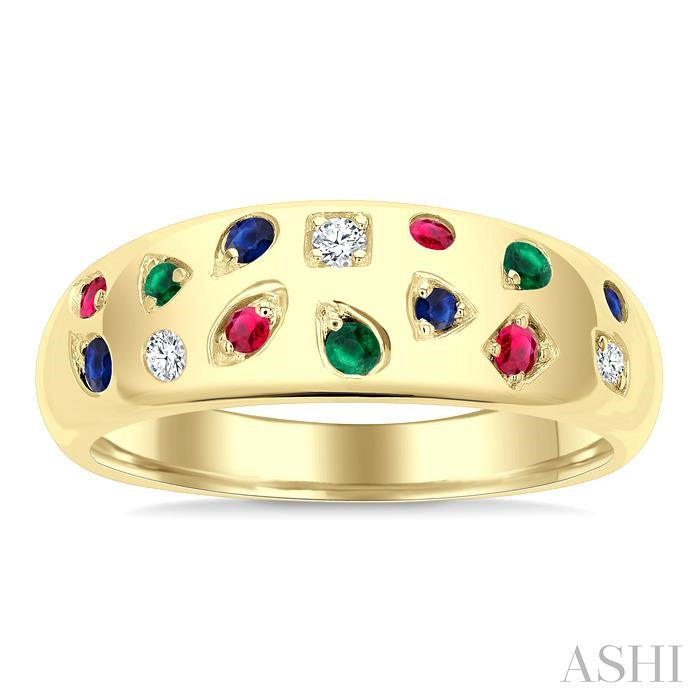 ASHI Mixed Shape Gemstone & Diamond Mosaic Fashion Wide Band 42829PPFGRNBYG