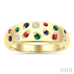 ASHI Mixed Shape Gemstone & Diamond Mosaic Fashion Wide Band 42829PPFGRNBYG
