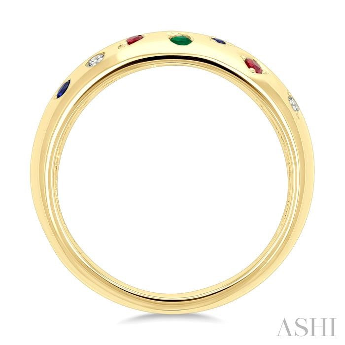 ASHI Mixed Shape Gemstone & Diamond Mosaic Fashion Wide Band 42829PPFGRNBYG