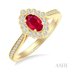 ASHI Oval Shape Art Deco Gemstone & Halo Diamond Ring 42856PPFGRBYG-OV