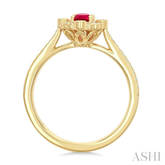 ASHI Oval Shape Art Deco Gemstone & Halo Diamond Ring 42856PPFGRBYG-OV