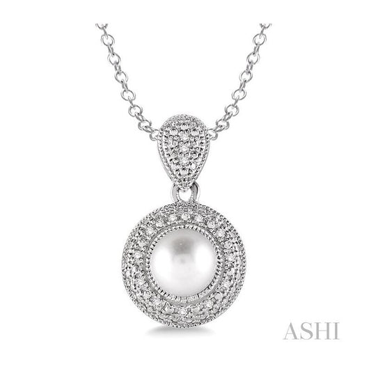 ASHI Silver Pearl & Halo Diamond Pendant 88289PPSSSLPD
