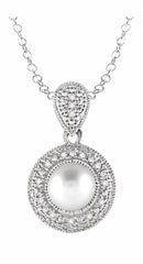 Parkplace Jewelers Silver Pearl & Halo Diamond Pendant 88289PPSSSLPD